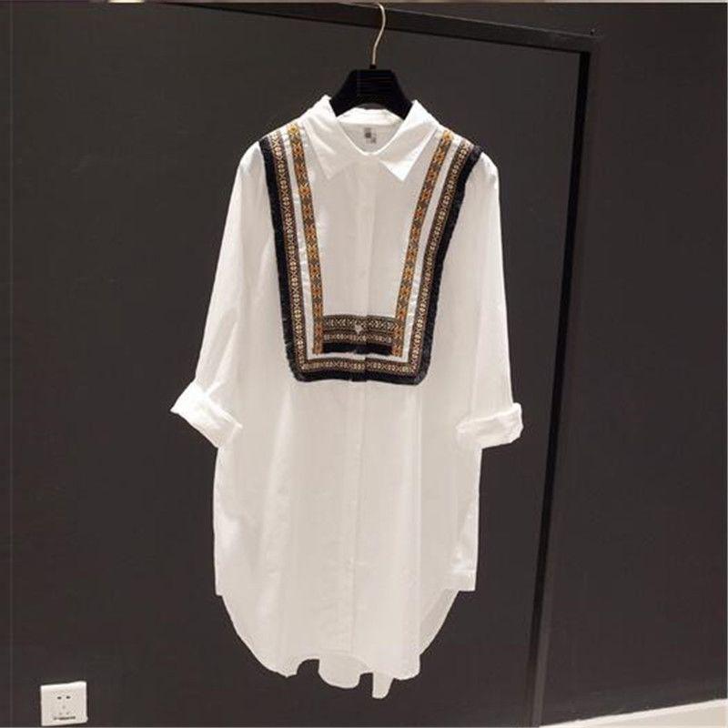 Patchwork Loose Casual Long Blouses Cotton Shirts