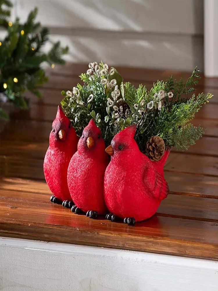 Resin Three Little Birds Figurines Ornaments Birds Statue Planters Crafts Decor