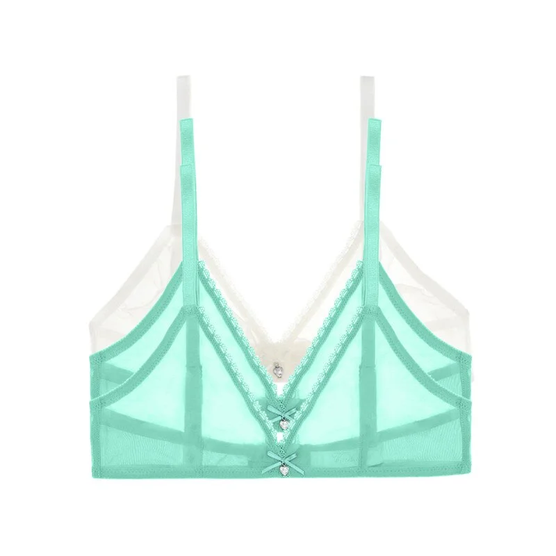 Varsbaby Sexy French Ultra-Thin Mesh Lingerie Lemon Yellow Mint Green Underwear Summer Breathable Bra Combination 3 PCS /Lot