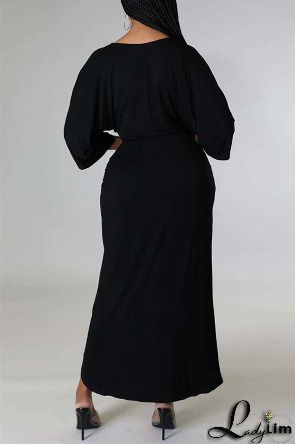 Burgundy Fashion Casual Solid Patchwork V Neck Irregular Dress