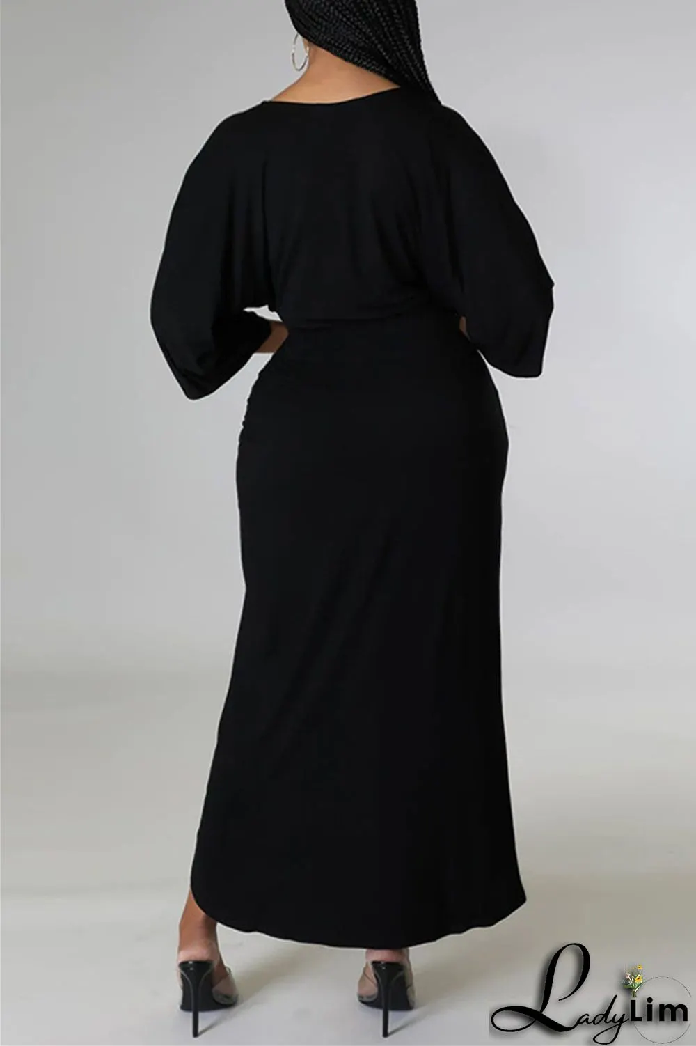 Burgundy Fashion Casual Solid Patchwork V Neck Irregular Dress