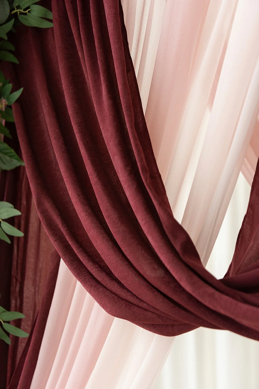 Flower Arch Decor with Drapes in Romantic Marsala
