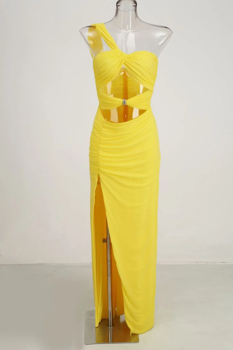 Brownm High-End Women's Sexy Open Shoulder Twitching Wrapped Thoracic Dress Skirts High Open Fork