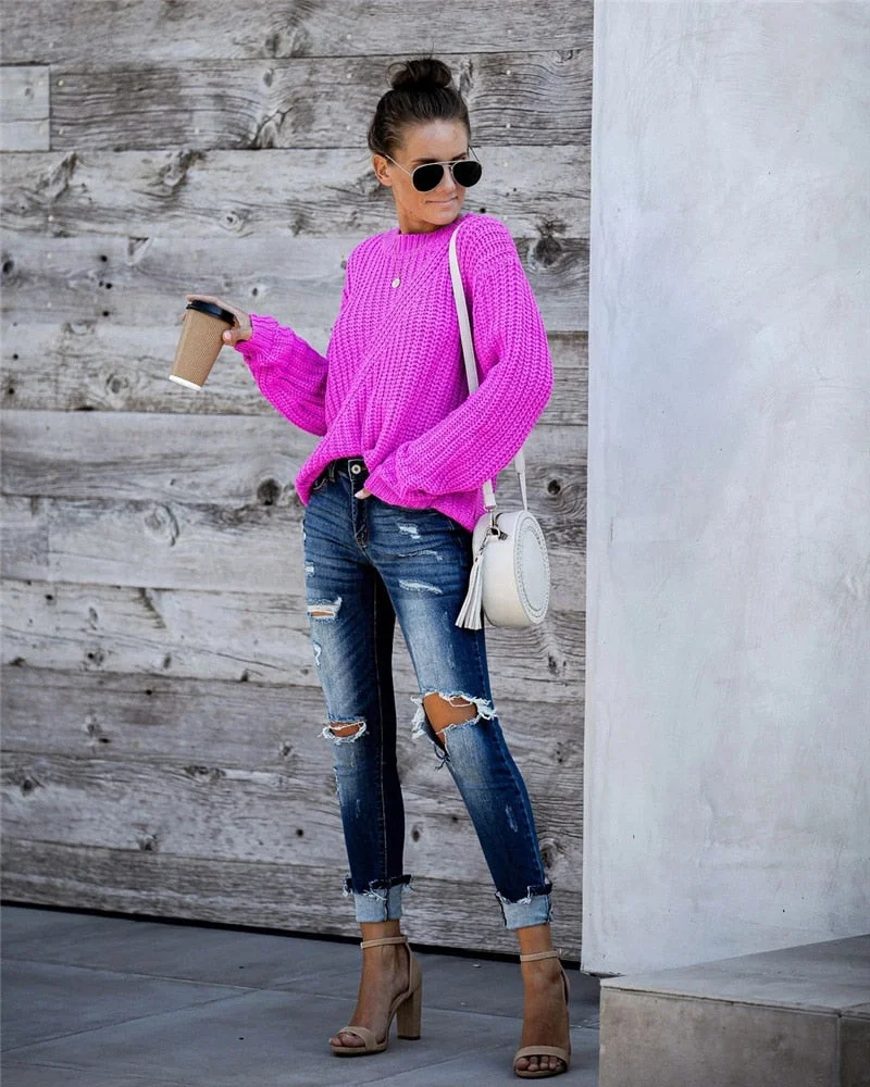 Fitshinling 2020 New Arrival Sweater Women Clothing Solid Slim Basic Jumper Knitwear Holiday Boho Autumn Winter Pullover Knitted