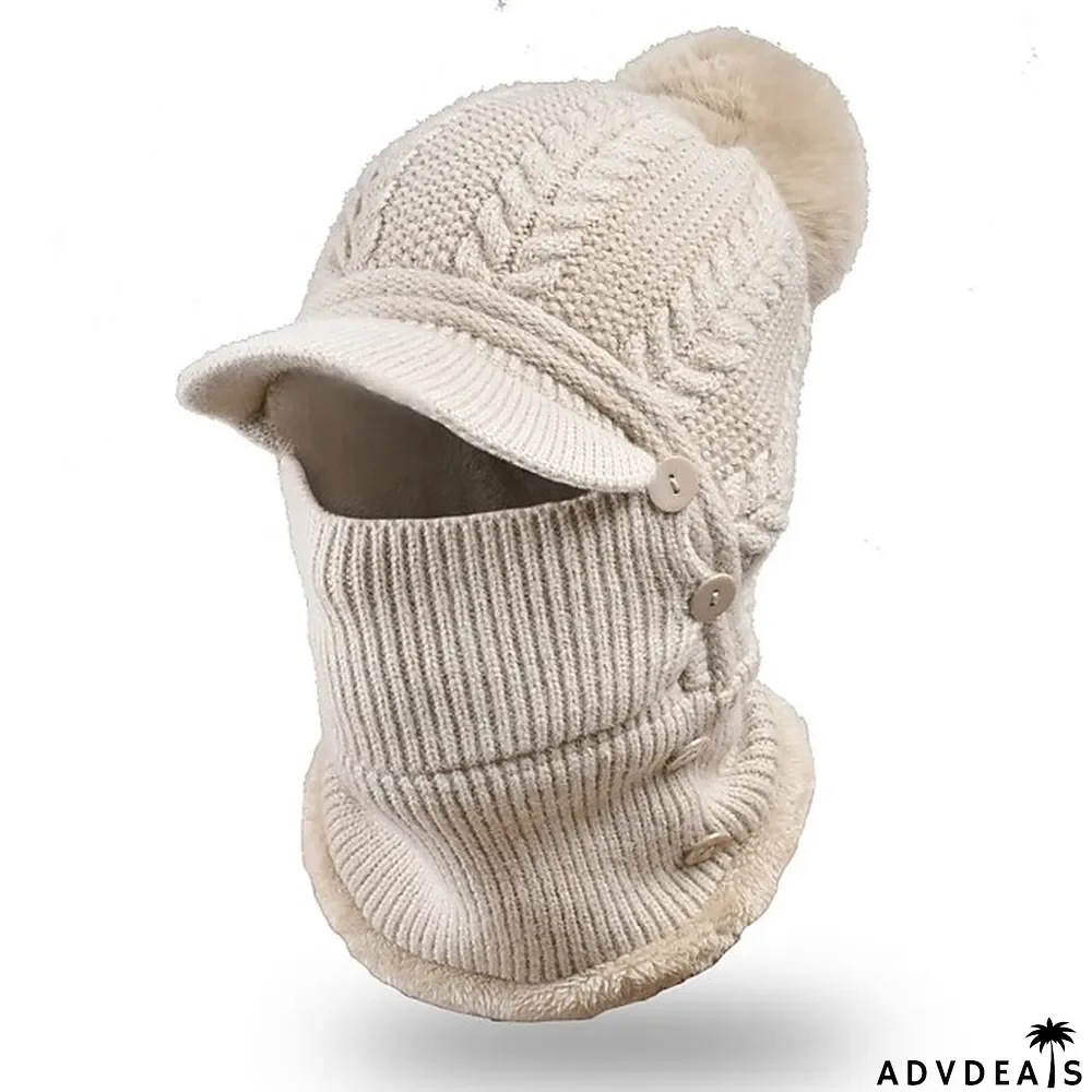 Border Hat Winter Women's One Piece Knitted Pullover Warm Cap Solid Color Ear And Face Protection Hat