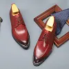 Genuine Leather Oxford Shoes Wedding Business Laces Leather Brogues Shoes -Dress Shoes