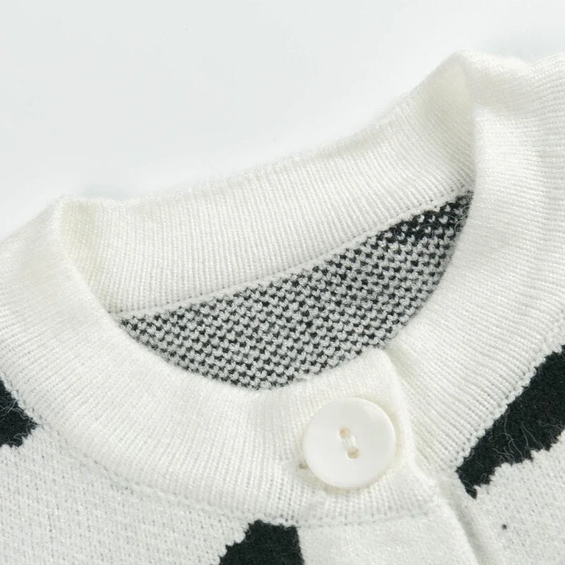 Spring and Autumn Women's Casual Striped Round Neck Long Sleeve Short Cardigan Sweater