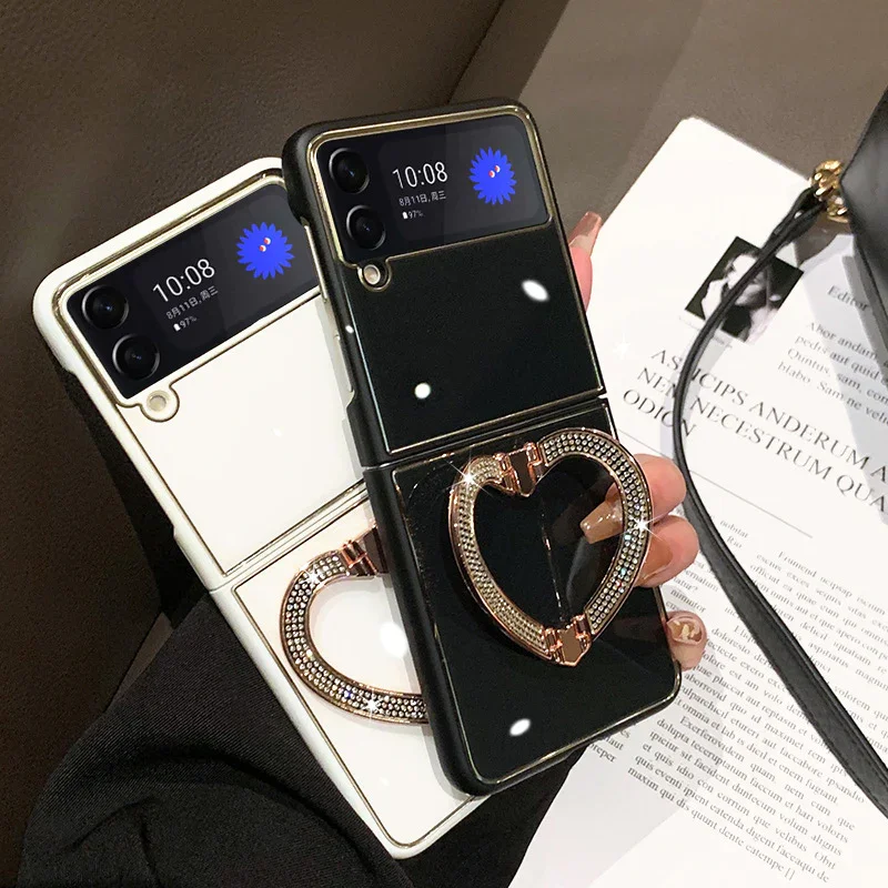 Suitable For Samsung Z flip3/4 Folding Heart Diamond Inlaid Mobile Phone Case