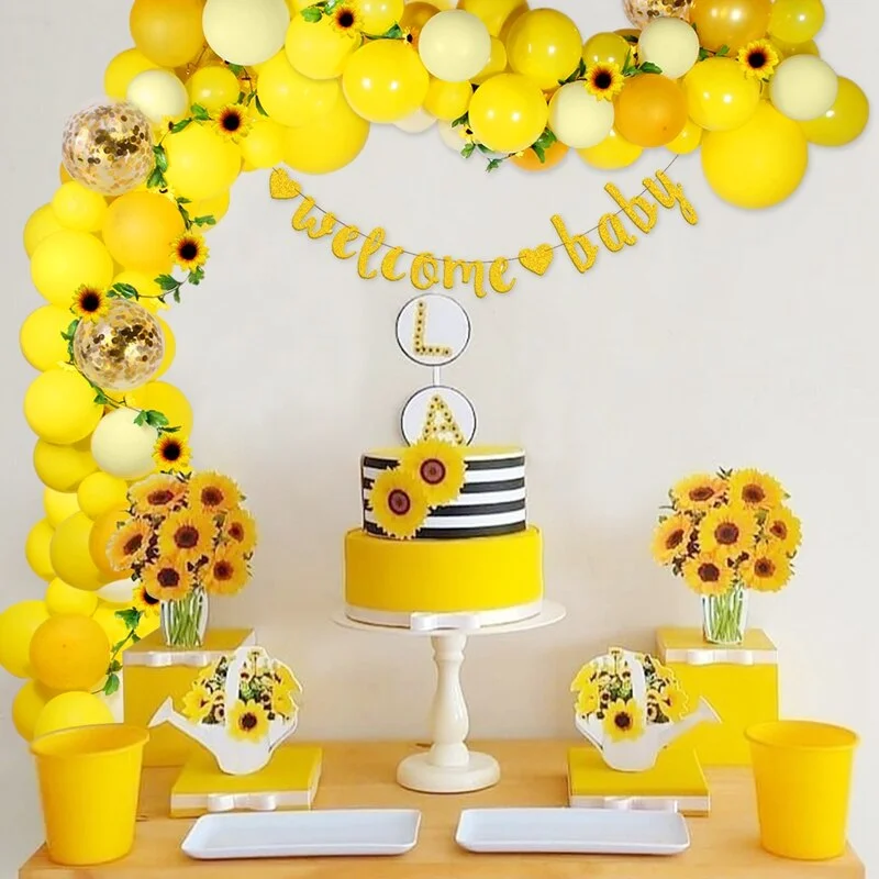 Welcome Baby Birthday Party Decoration Sunflower Yellow Balloon Garland Baby Shower Girl 1st Birthday Party Supplies Babyshower