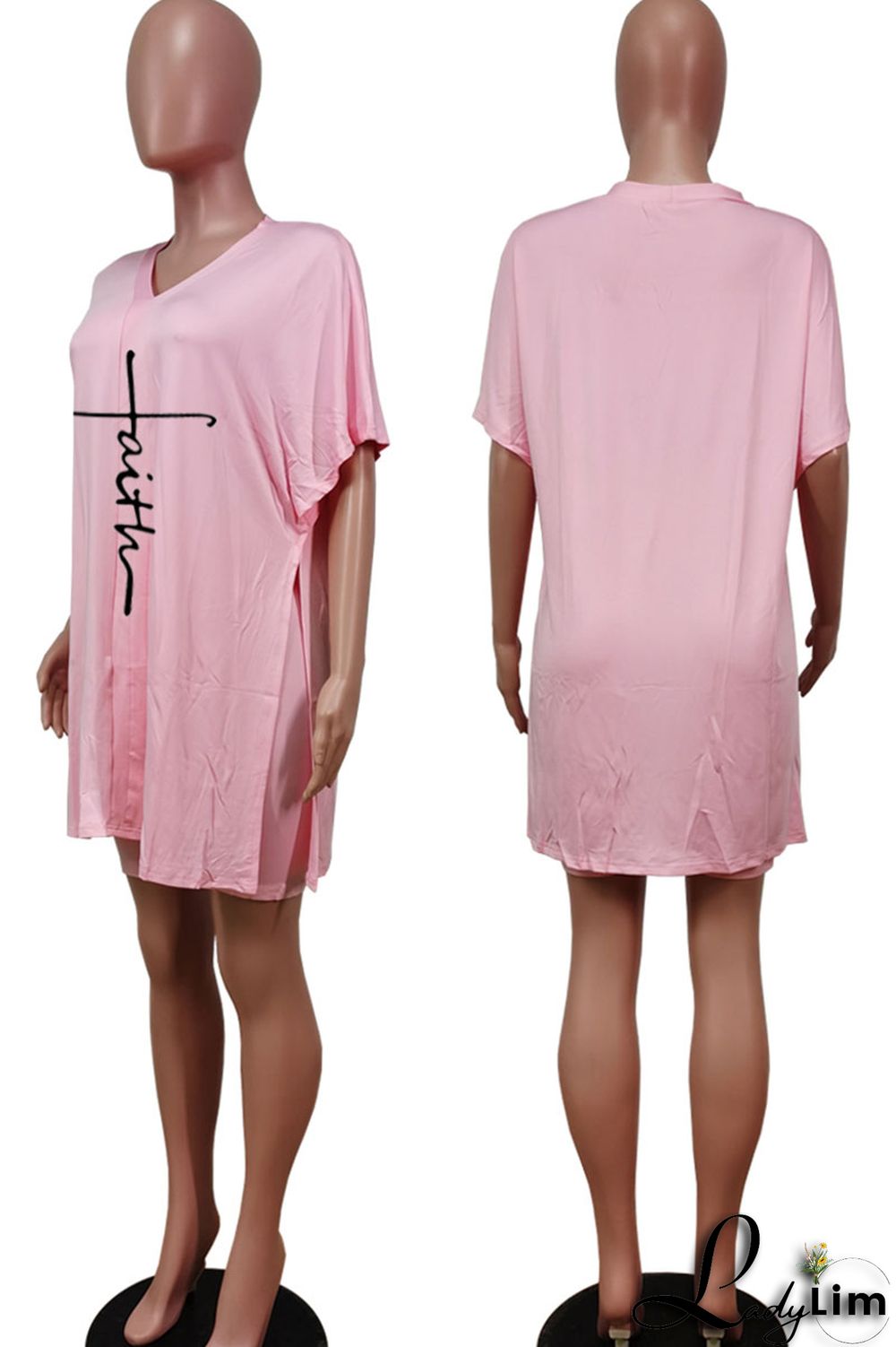 Tangerine Red Casual Print Split Joint V Neck Short Sleeve Two Pieces