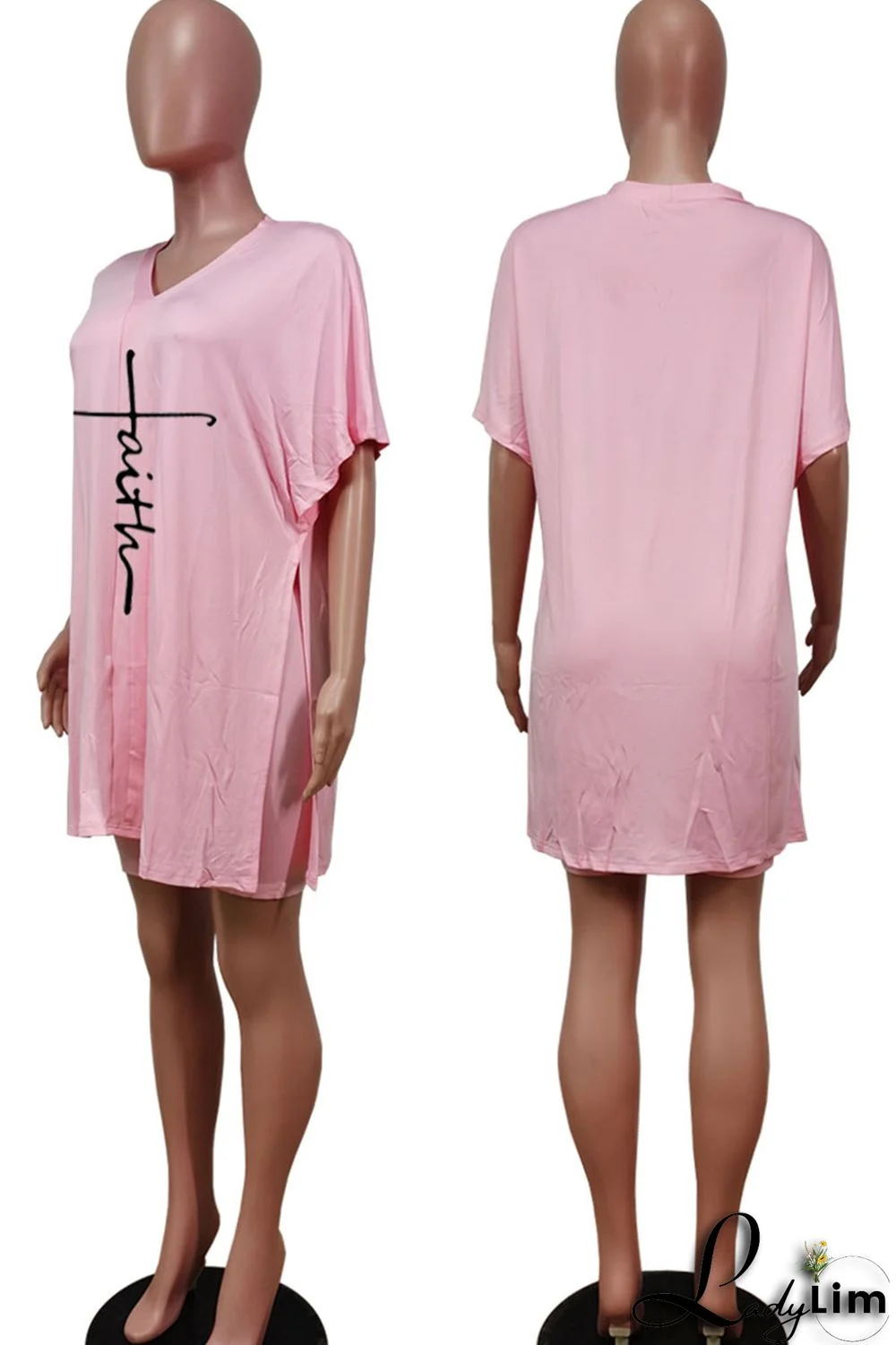 Tangerine Red Casual Print Split Joint V Neck Short Sleeve Two Pieces