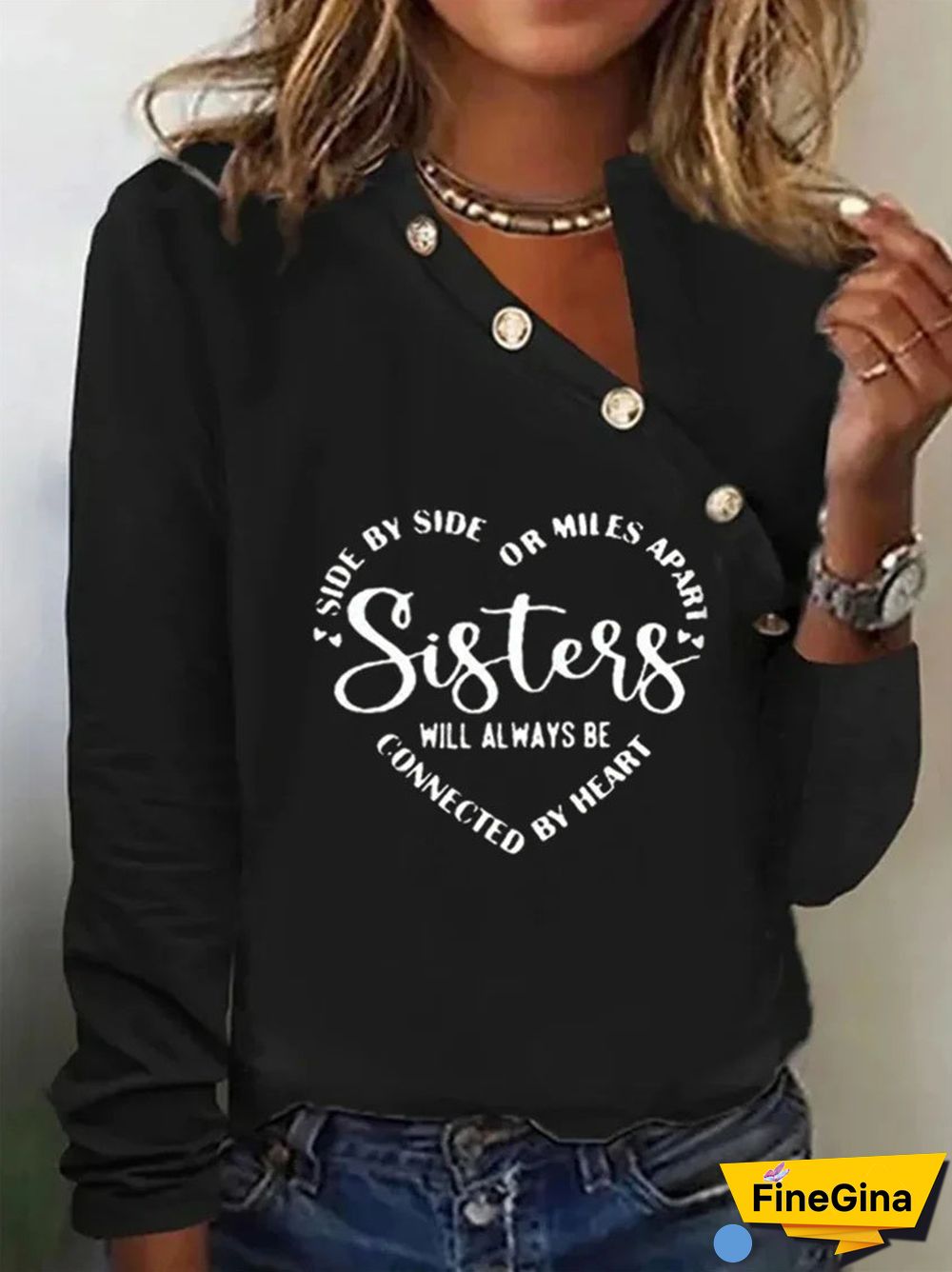 Women Long Sleeve V-neck Stitching LOVE Top