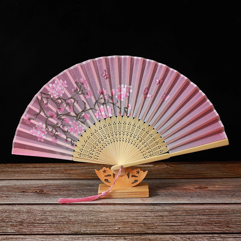 Bamboo Two Green Folding Fan Smile Fan Female Antique Fan Dance Fan Folding Fan Student Gift Elegant Fan