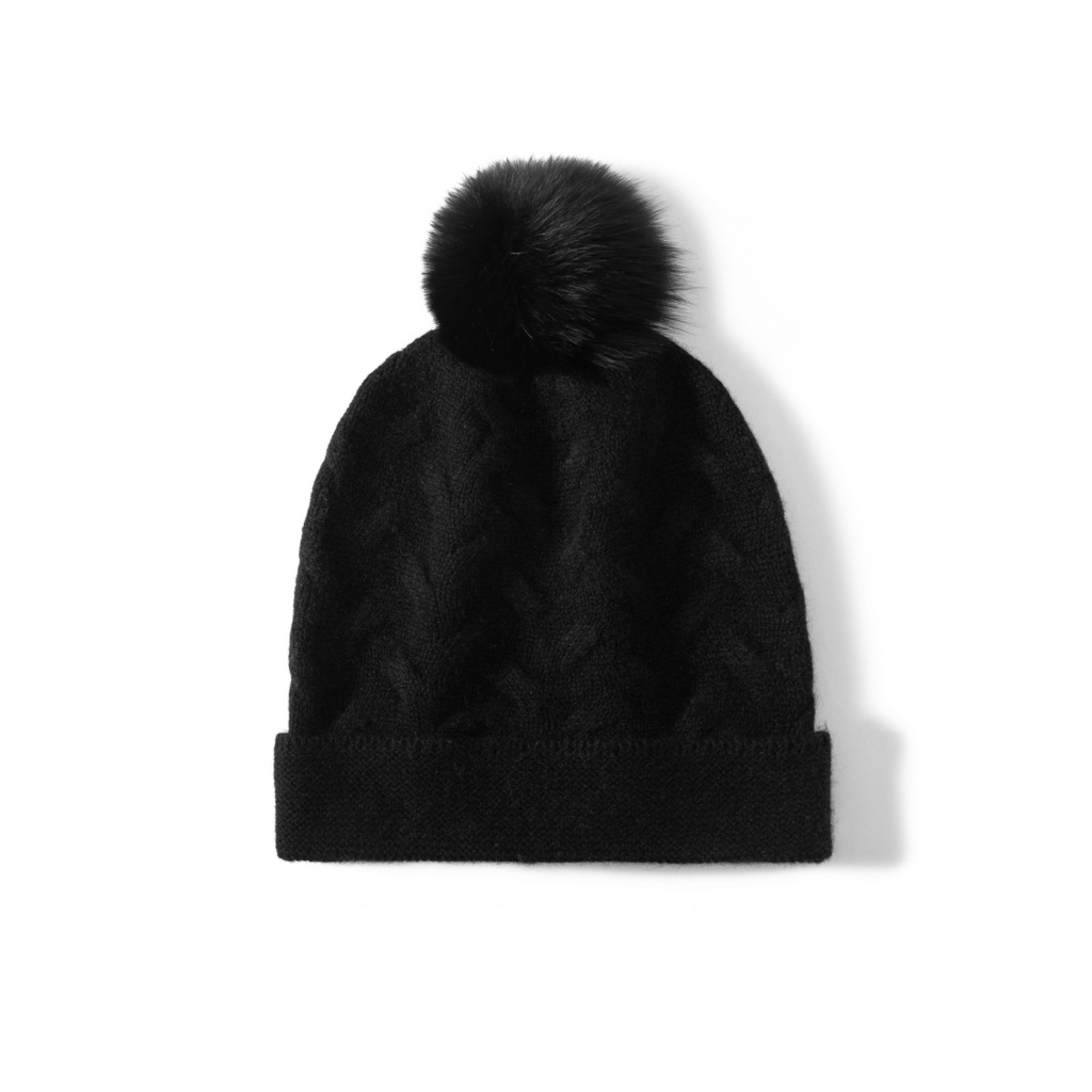 100% Cashmere Beanie with Pom Pom Simple Style REAL SILK LIFE