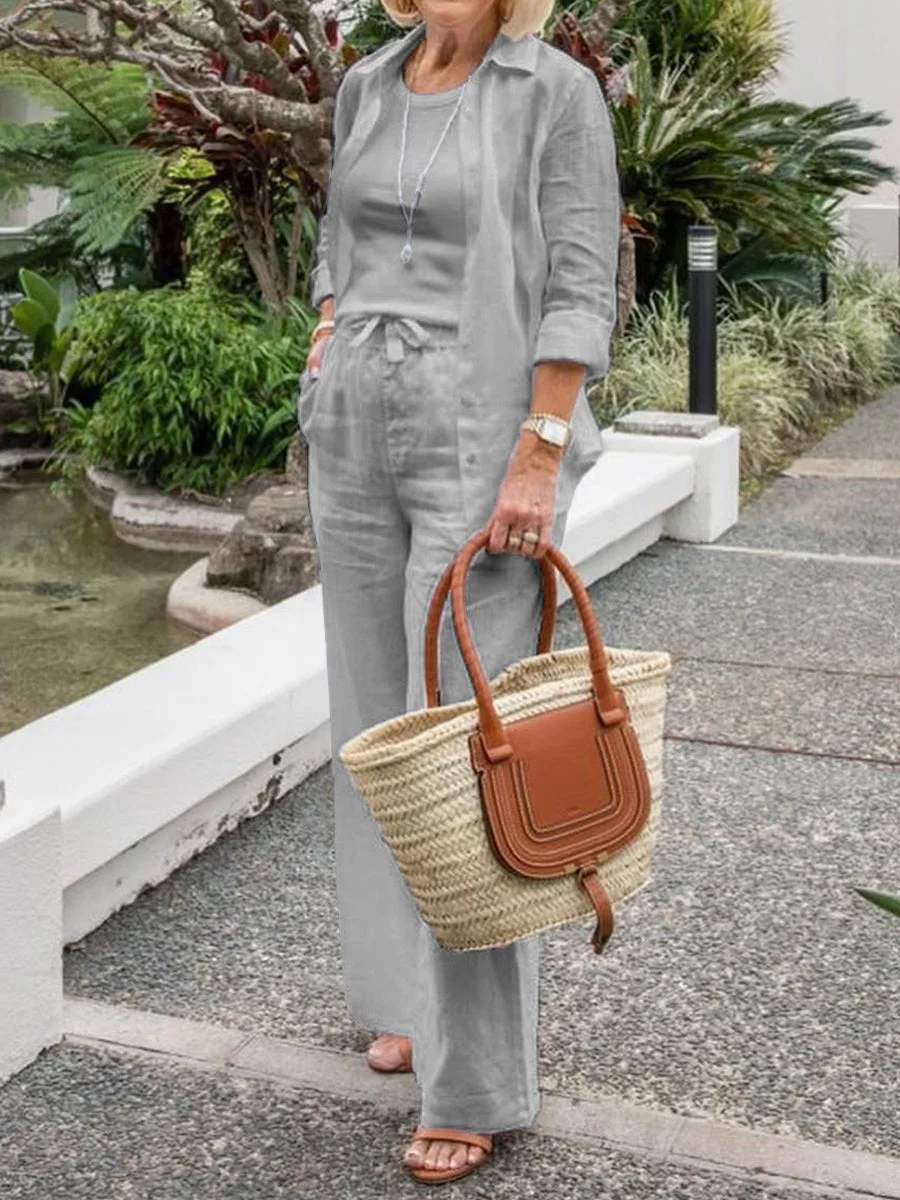 Women's Solid Color Casual Three-Piece Set