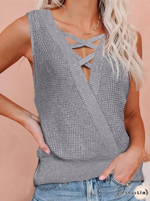 Women's Tank Tops Waffle Deep V-Neck Bare Back Tank Top