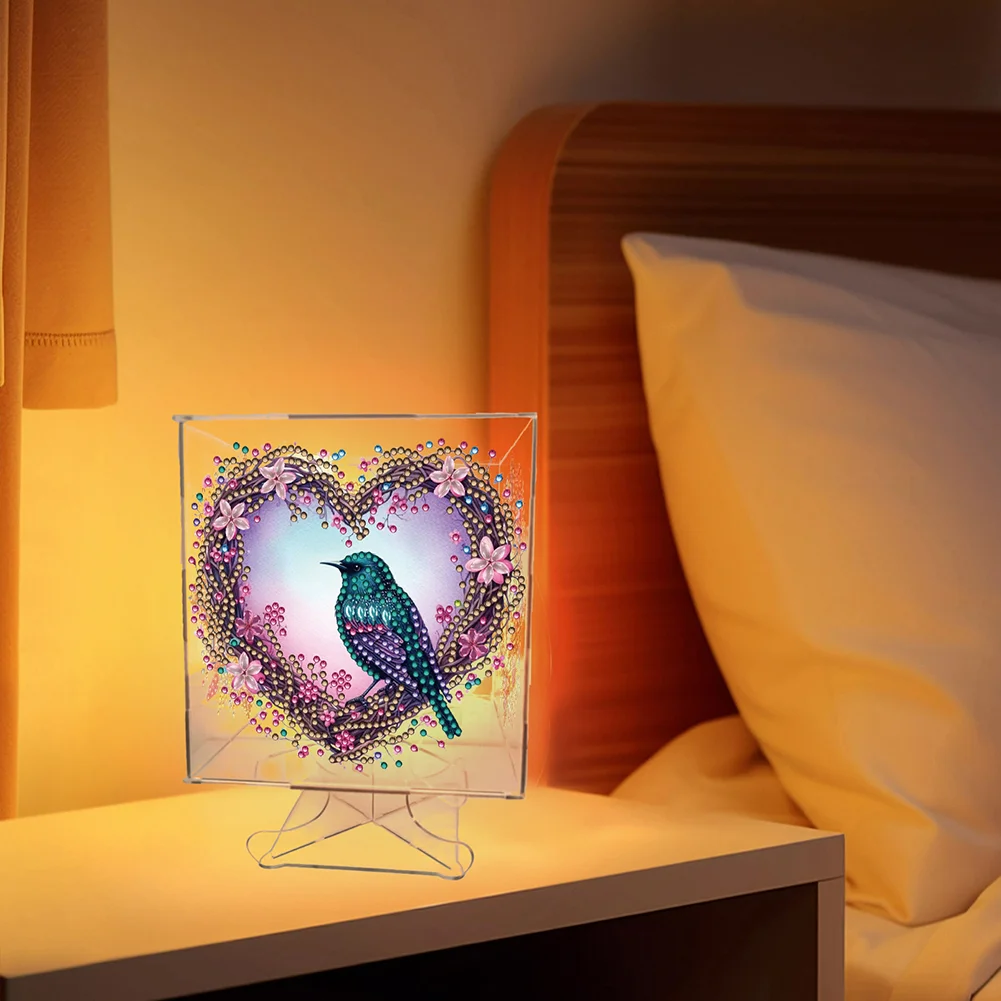 DIY Birds Diamond Art Painting Lamp Four Sided for Bedroom Decor Gifts