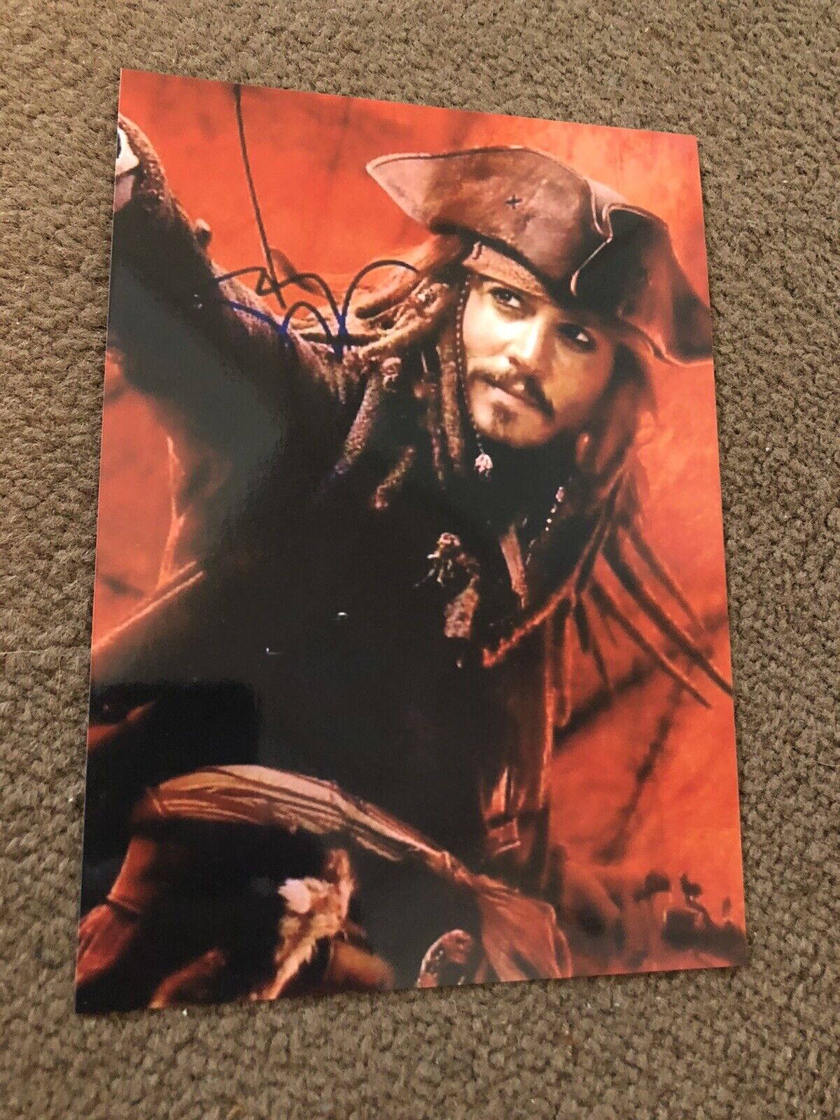 JOHNNY DEPP (PIRATES OF THE CARIBBEAN) PRESIGNED Photo Poster painting- 7x5”