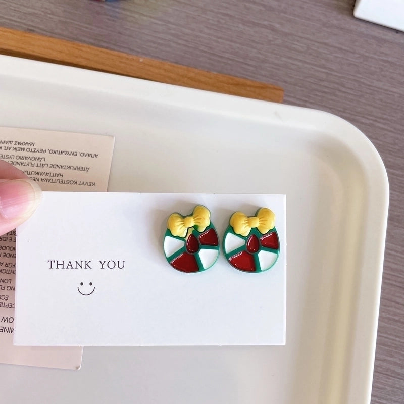 Cute Christmas Stud Earrings ~ Cartoon Santa Claus Elk Gingerbread Man Ear Clip Sweet Girl Sterling Silver Needle Earrings