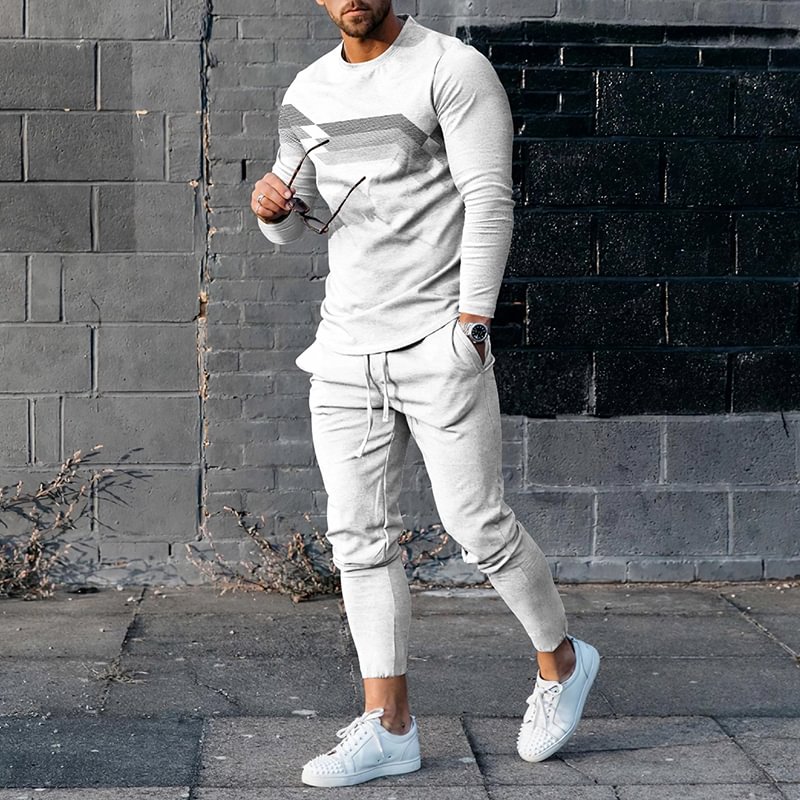Contrast Color Lines White T-Shirt And Pants Co-Ord