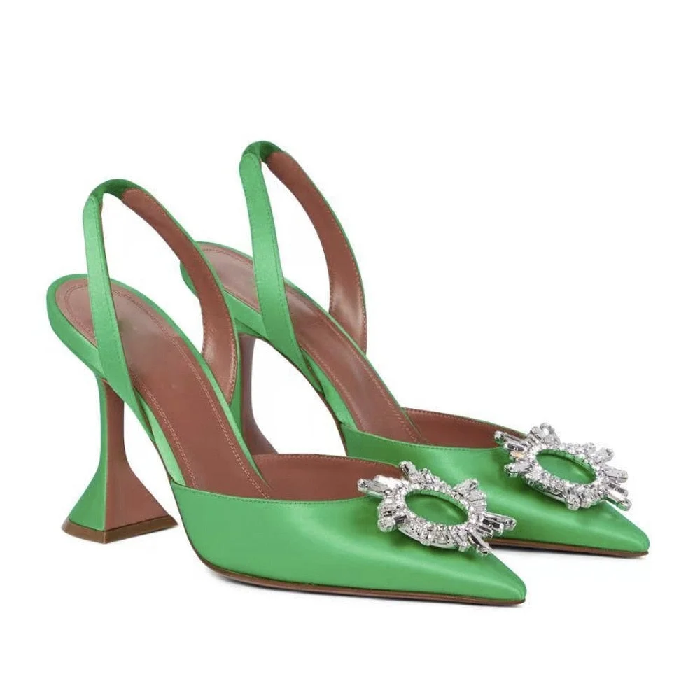 2022 New crystal buckle rhinestone high-heeled sandals with pointed toe sandals for ladies wedding shoes yellow green orange