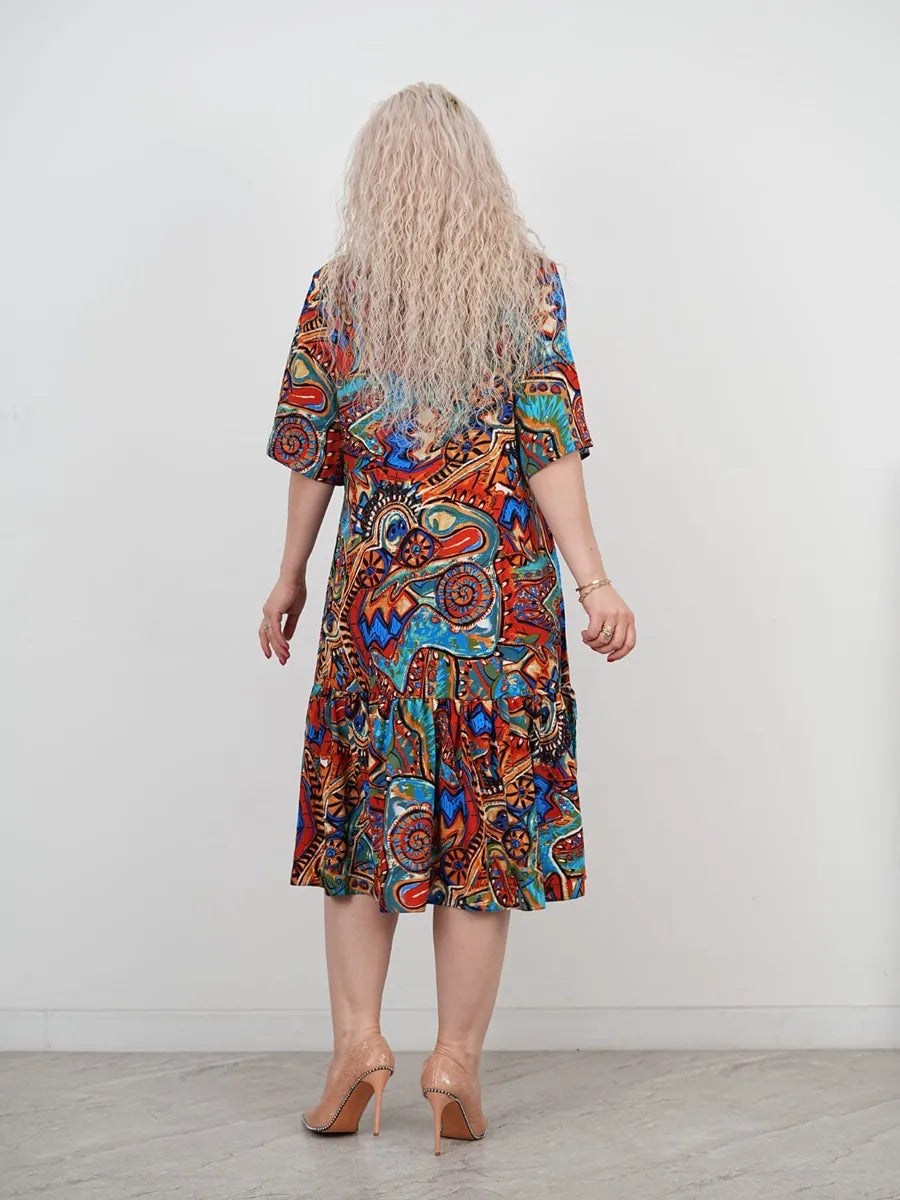 🔥 P-5XL🌈️Vestido estampado étnico, moderno, retro e colorido
