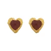 Heart Shape Natural Pink Stone Golden Earrings