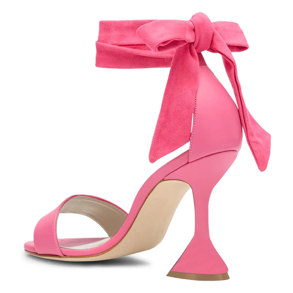 Open-Toe Lace-Up Ankle Strap Flared Heeled Sandals in Pink