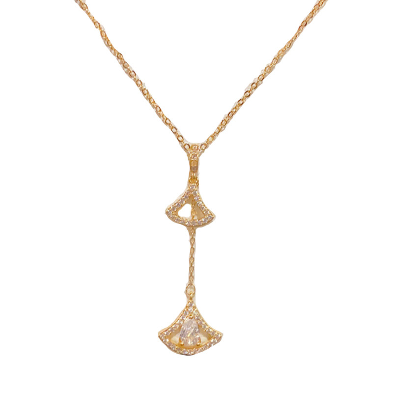 Japanese and Korean style exquisite fashion light luxury zircon fan-shaped tassel necklace unique versatile high-end super sparkly clavicle chain wholesale