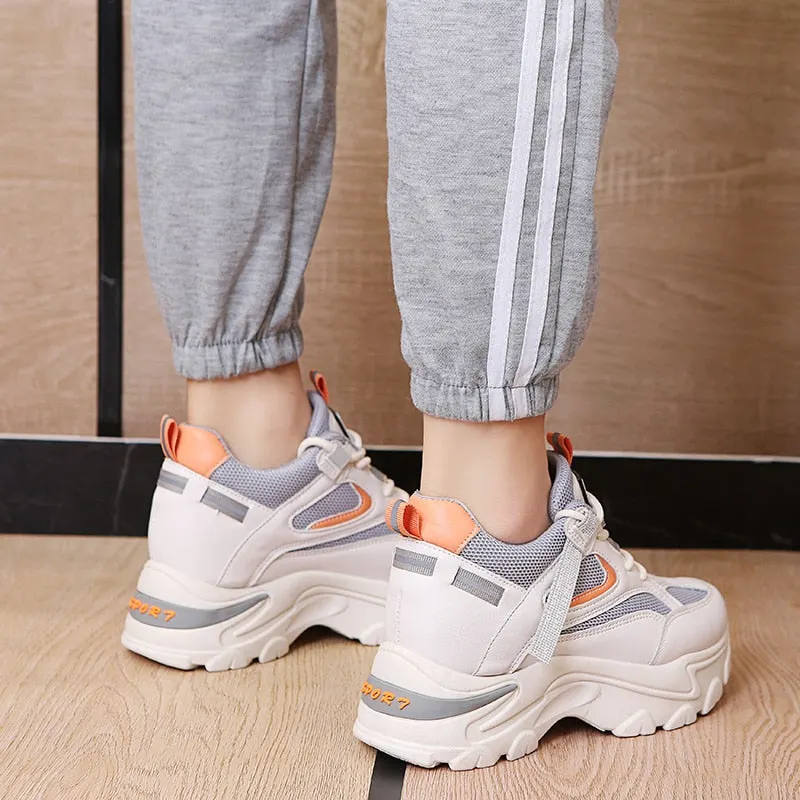2022 Spring Women Fashion Chunky Sneakers Thick Bottom Platform Casual Shoes Woman Lace Up Breathable Mesh Sport Shoes