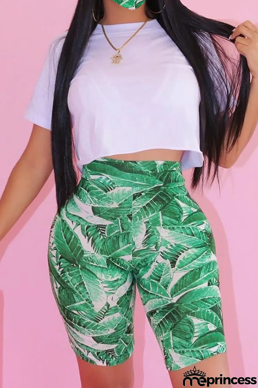 Brown Polyester Fashion Casual Print Two Piece Suits Straight Short Sleeve Two Pieces