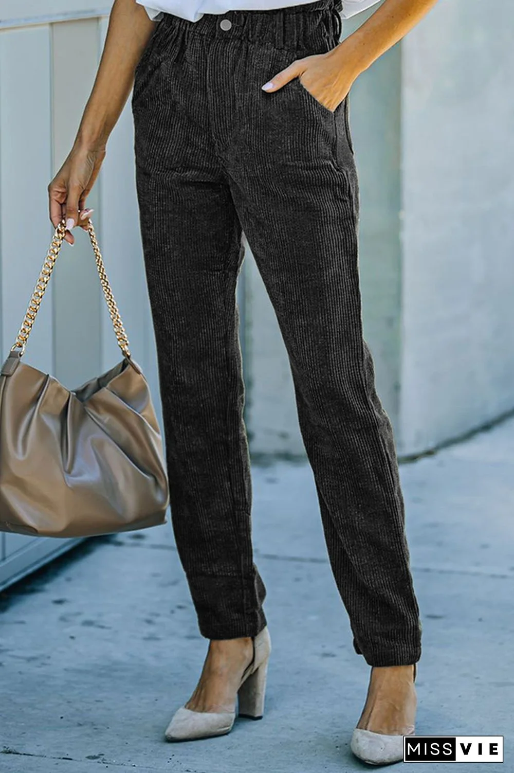 Casual Solid Split Joint Pocket Pencil Solid Color Bottoms