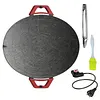 Smokeless Electric BBQ Grill Baking Trays with Handles Removable Grilling Plate 12/14/16in Round Nonstick Cooking Griddle Pan for Steaks Burgers Pancakes