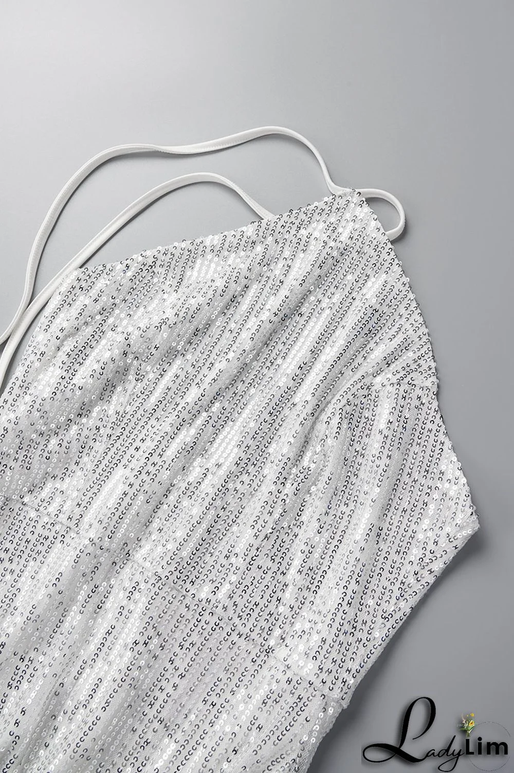 Black Sexy Solid Sequins Patchwork Slit Halter Evening Dress Dresses