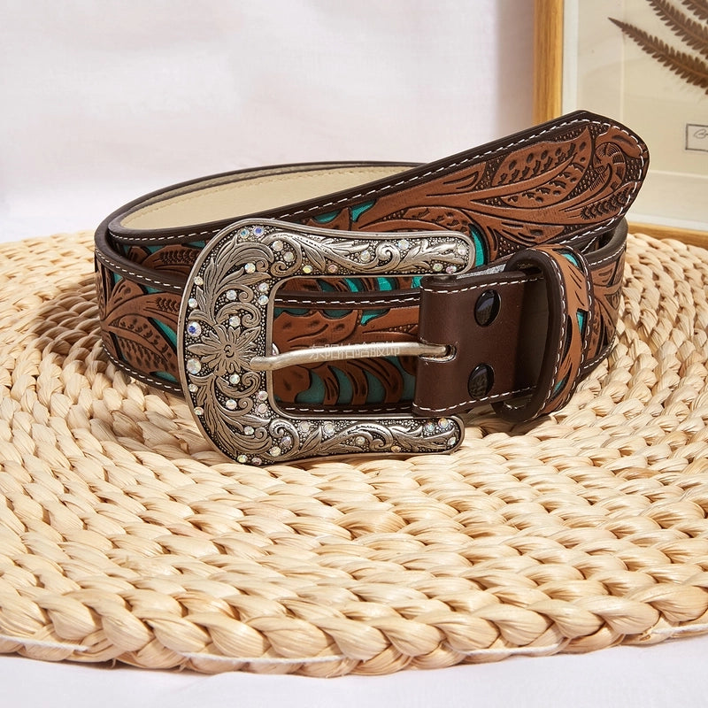 Cowboy Style Color Block Pu Leather Alloy Patent Leather Plating Men’s Leather Belts