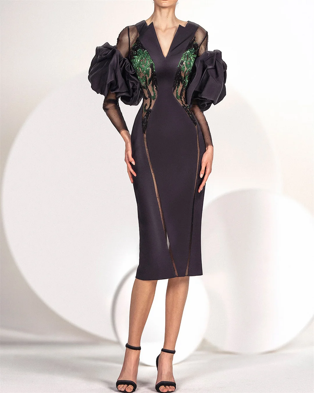 Women's V-neck Black Sequin Dress