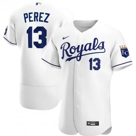 Men's Kansas City Royals #13 Salvador Perez White Flex Base Stitched Jersey V2SV