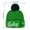 St Patricks Day Hat Sequins Lucky Pom Beanie Hats Green Knit Winter Hat for Irish-Themed Events