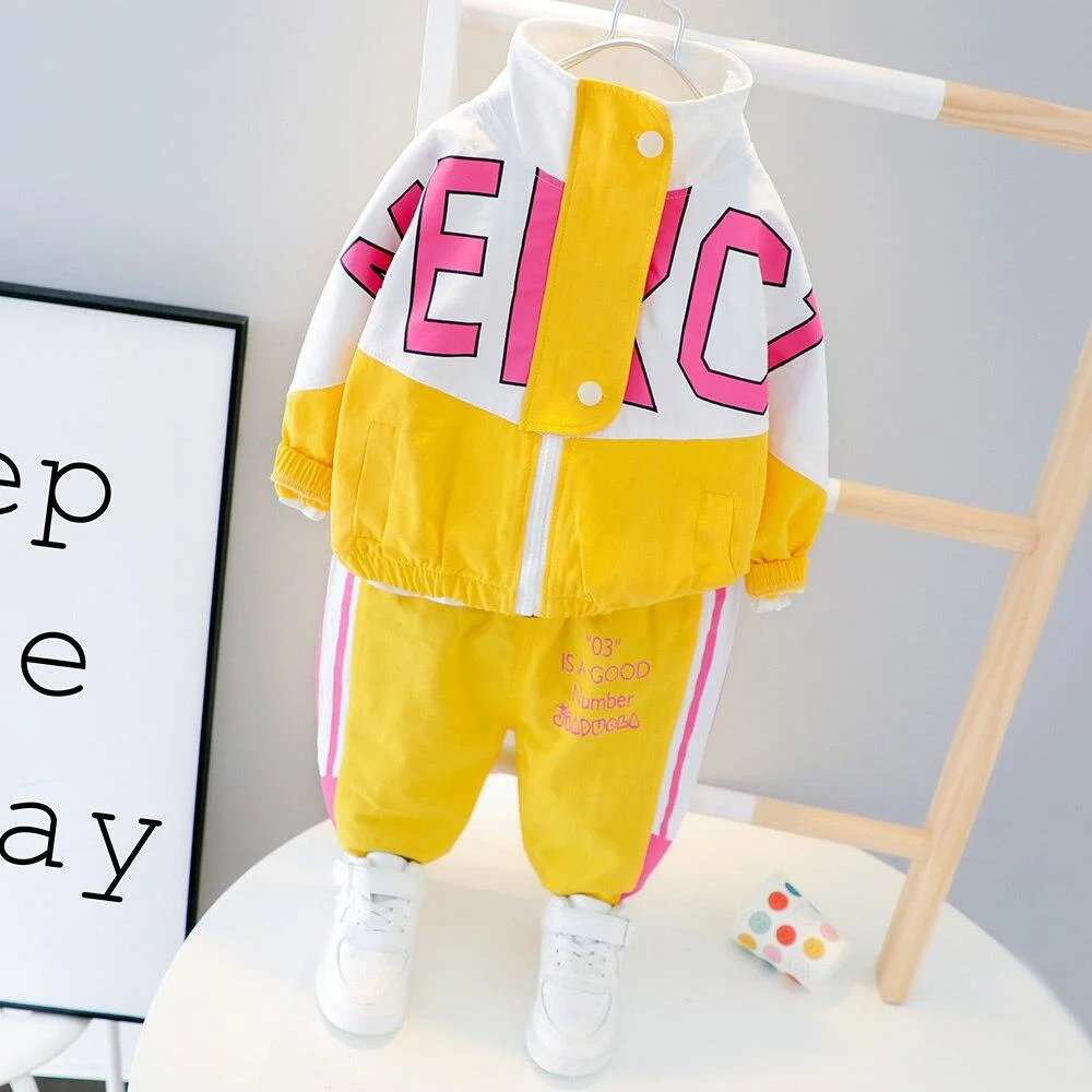 Toddler Tracksuit Girls Sport Clothes Baby Boys Letter Zipper Top Pants 2021 New Arrive Children Long Sleeve Outfits 3 Colors