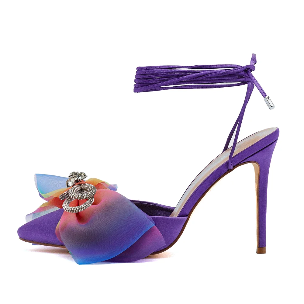 Gradient Purple High Heel Bow Strap Sandals Nicepairs