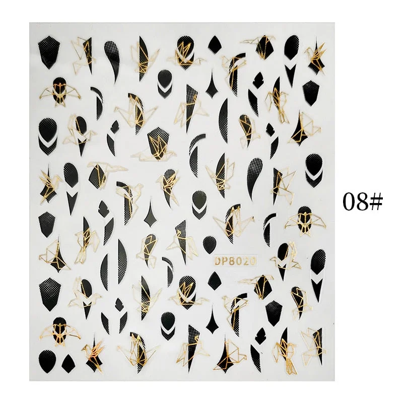 1 Sheet Bronzing Abstract Color Block 3D Nail Sticker Art Letters Design Transfer Sliders Paper DIY Manicuring Wraps