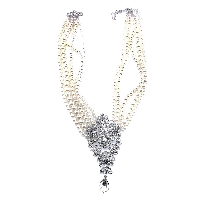 Exaggerated Luxurious Geometric Artificial Pearl Alloy Inlay Artificial Crystal Women's Necklace4