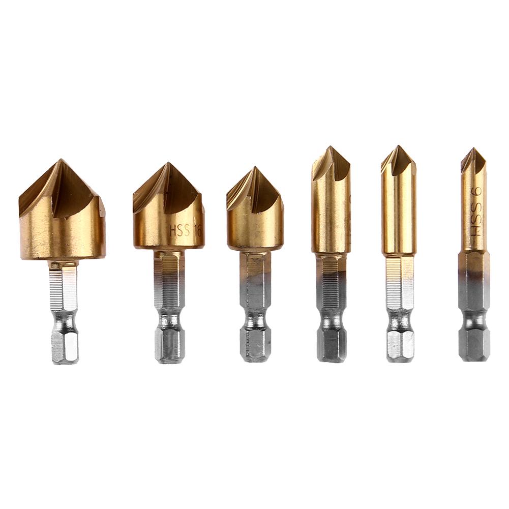 

6pcs HSS Chamfer Drill Bit Hex Shank 90 Degree 6mm-19mm Countersink Chamfer, 501 Original