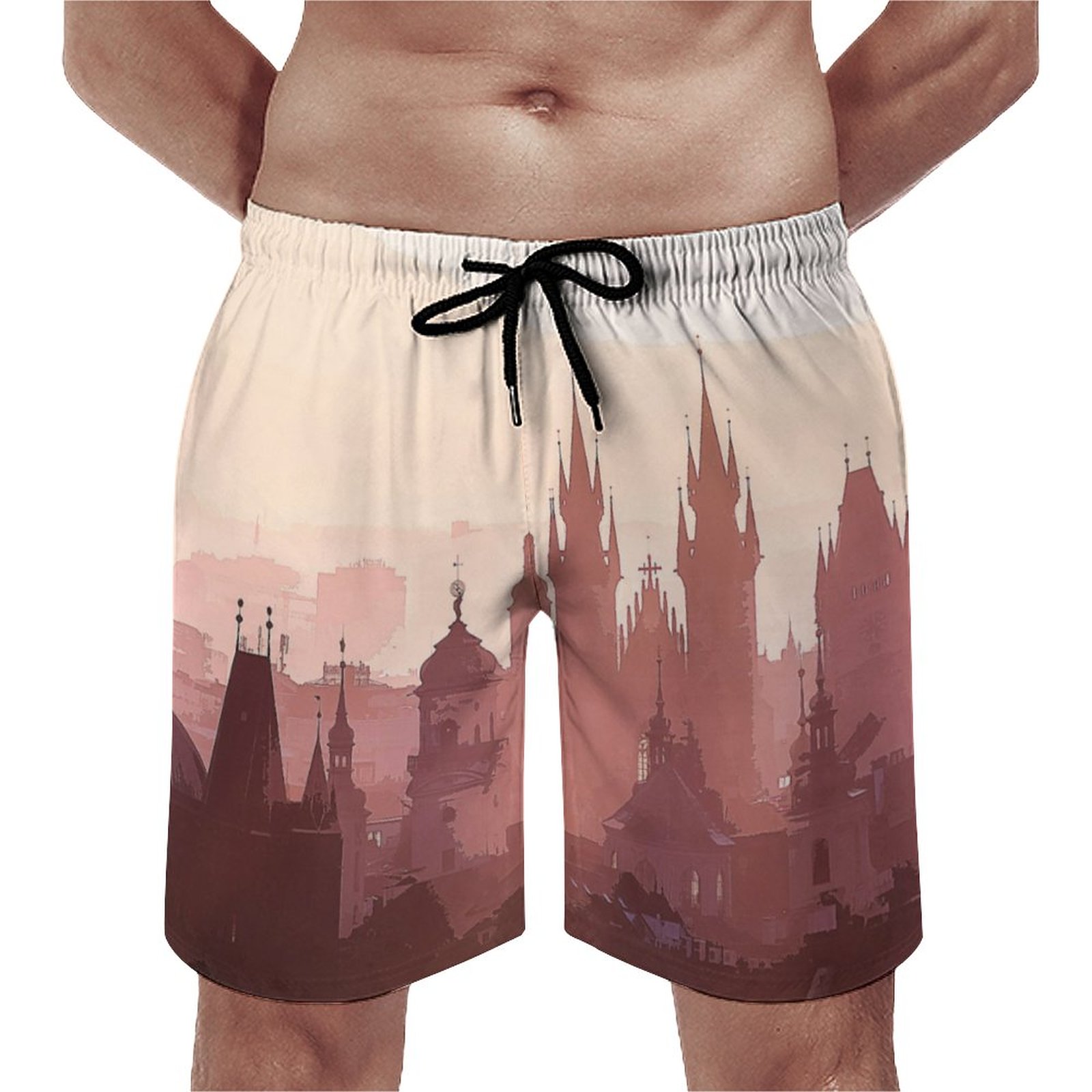 Elegant City Of Prague Acrylic Artwork Elegant Men's Swim Trunks Summer Board Shorts Quick Dry Beach Short with Pockets