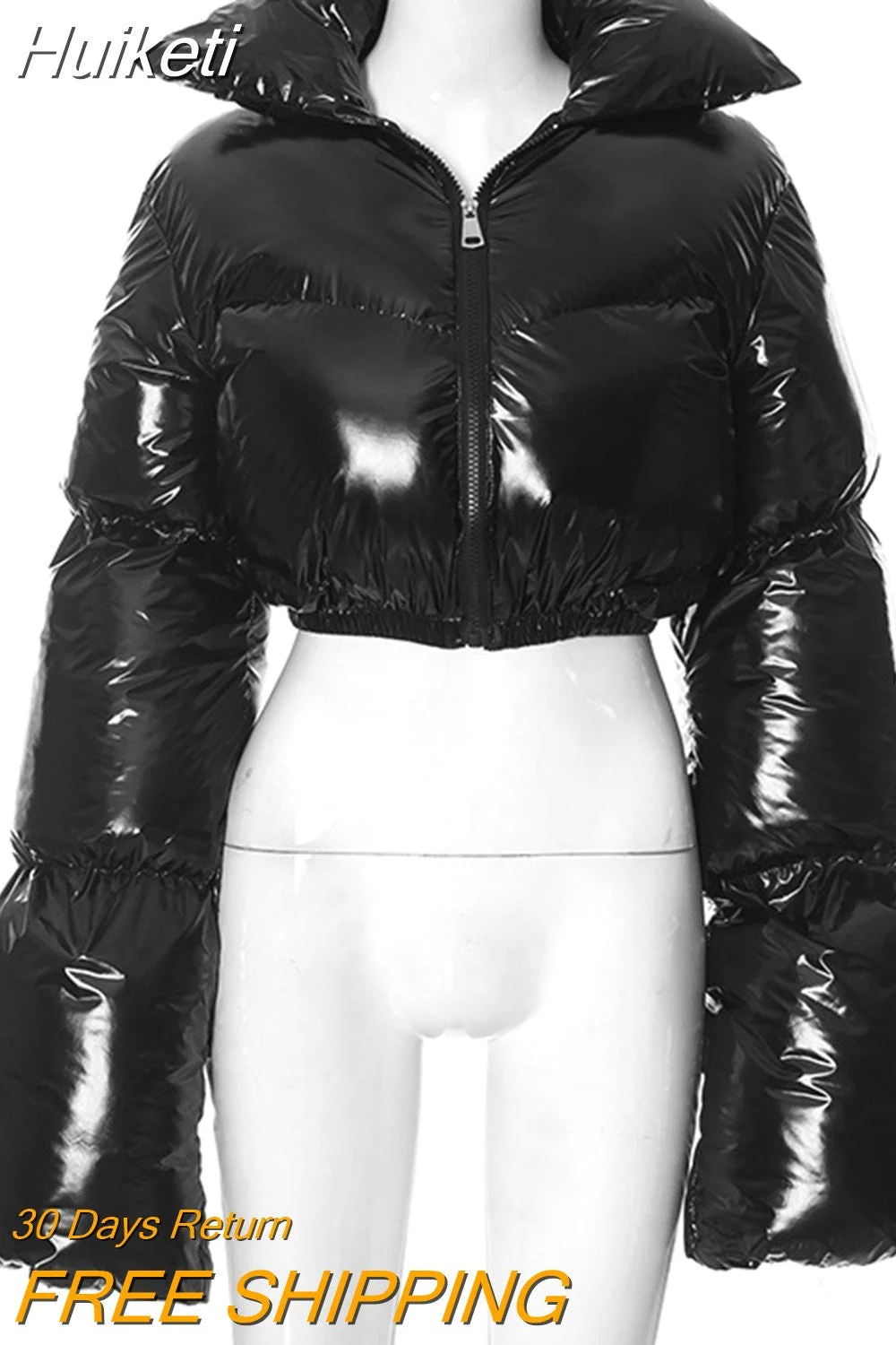 Huiketi Autumn Winter Solid Jacket Puffer for Women Fashion Casual Zippers Up Cardigan Bubble Cropped Outerwear Warm Coats