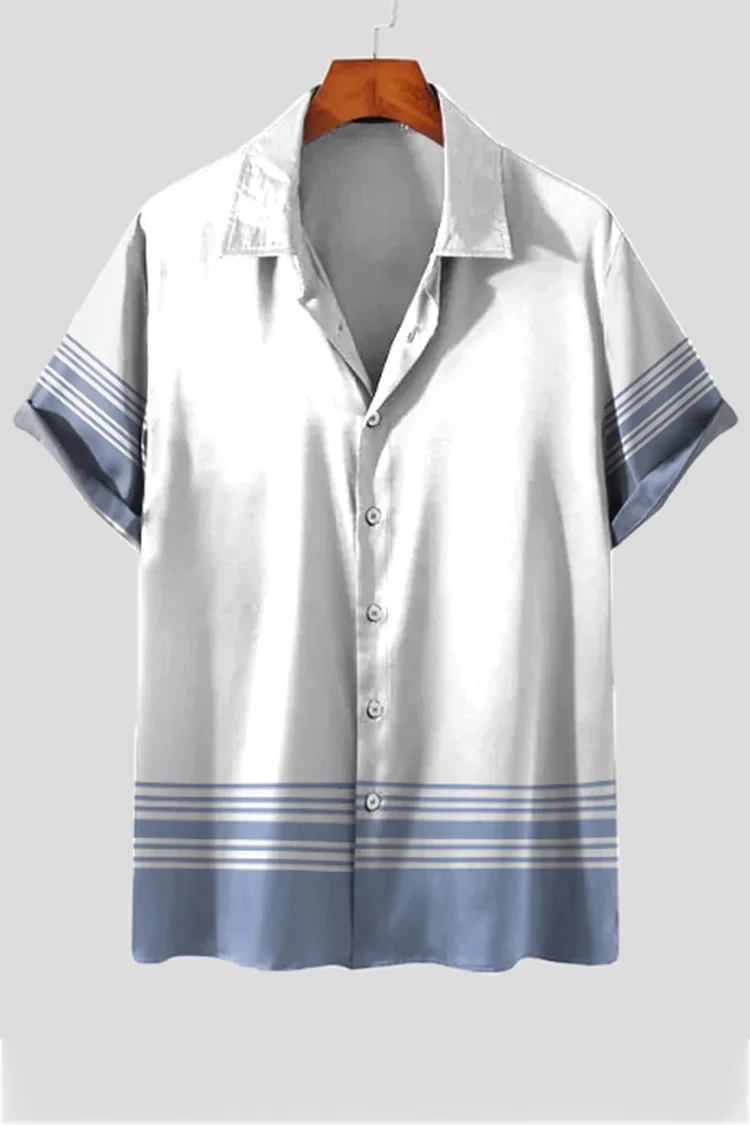 Casual Blue Trim Short Sleeve Shirt