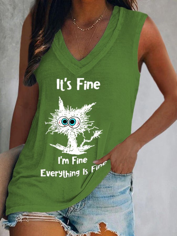 Lilyadress Women's It's Fine I'm Fine Everything Is Fine Funny Cat Print Sleeveless Tee
