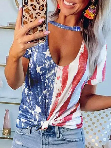 Star Striped Hollow Out Blouse