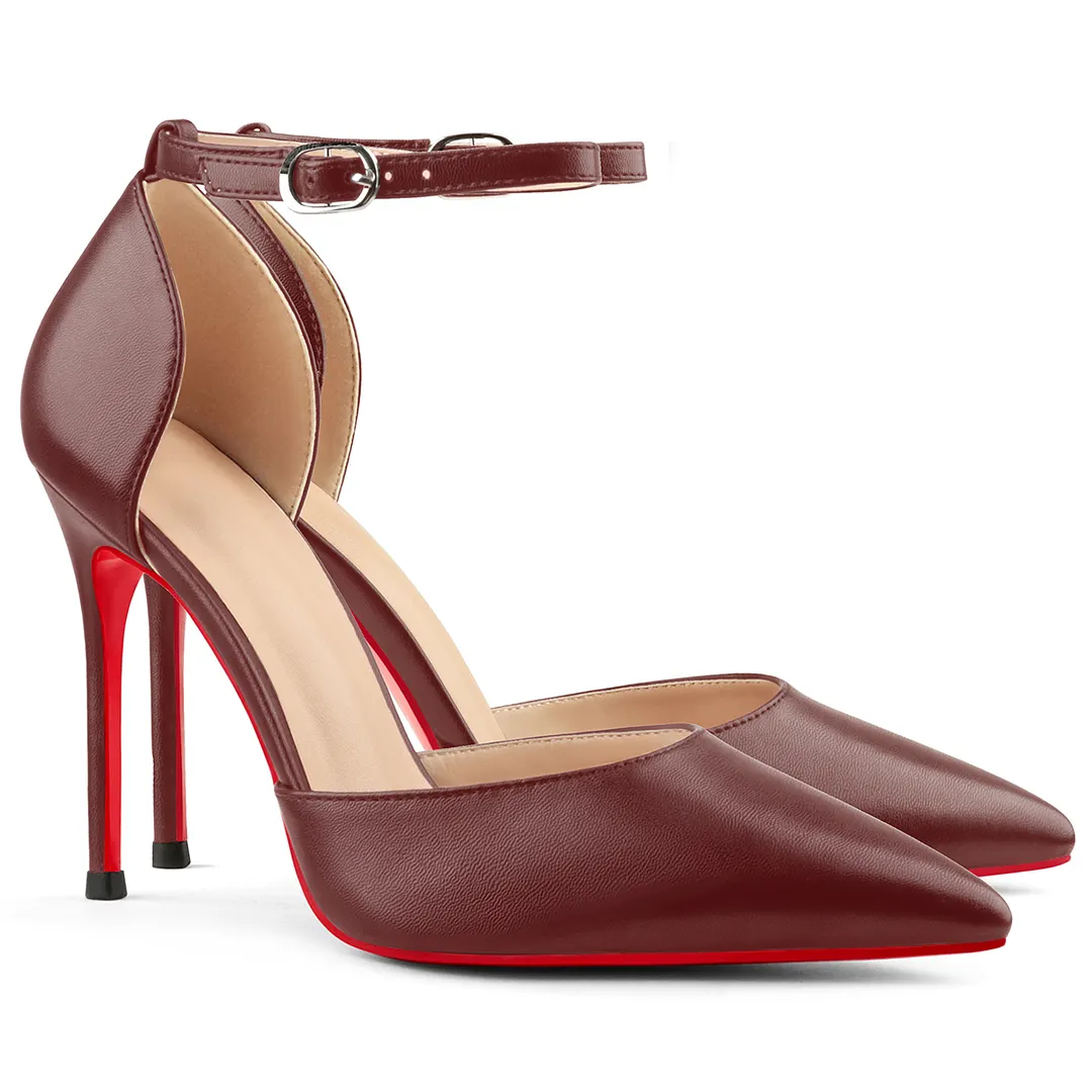 100mm Women&rsquo;s High Heels Ankle Strap Pointed Toe Matte Pumps Wedding Party  Sandals-vocosishoes