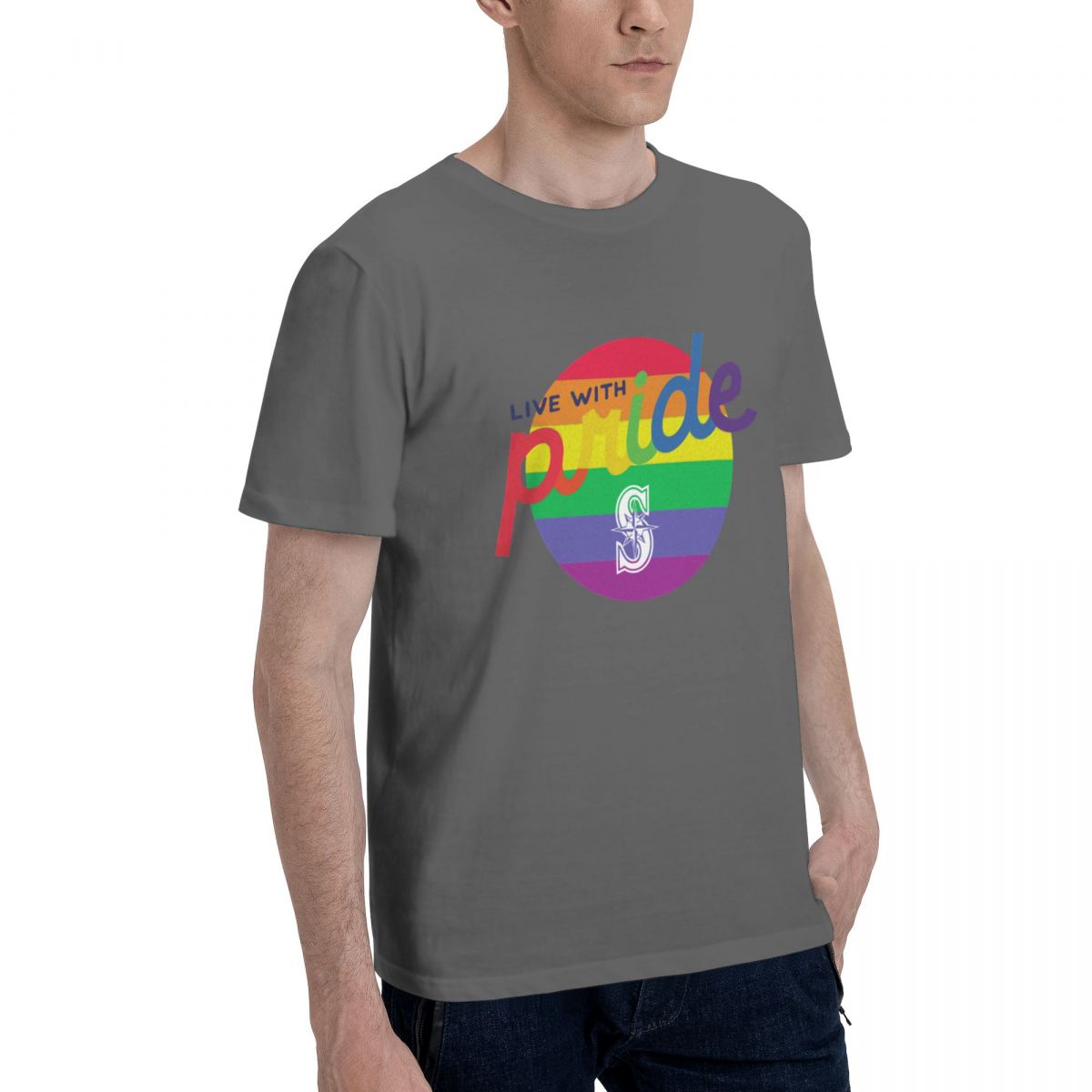 Seattle Mariners Round LGBT Lettering Cotton Men's T-Shirt